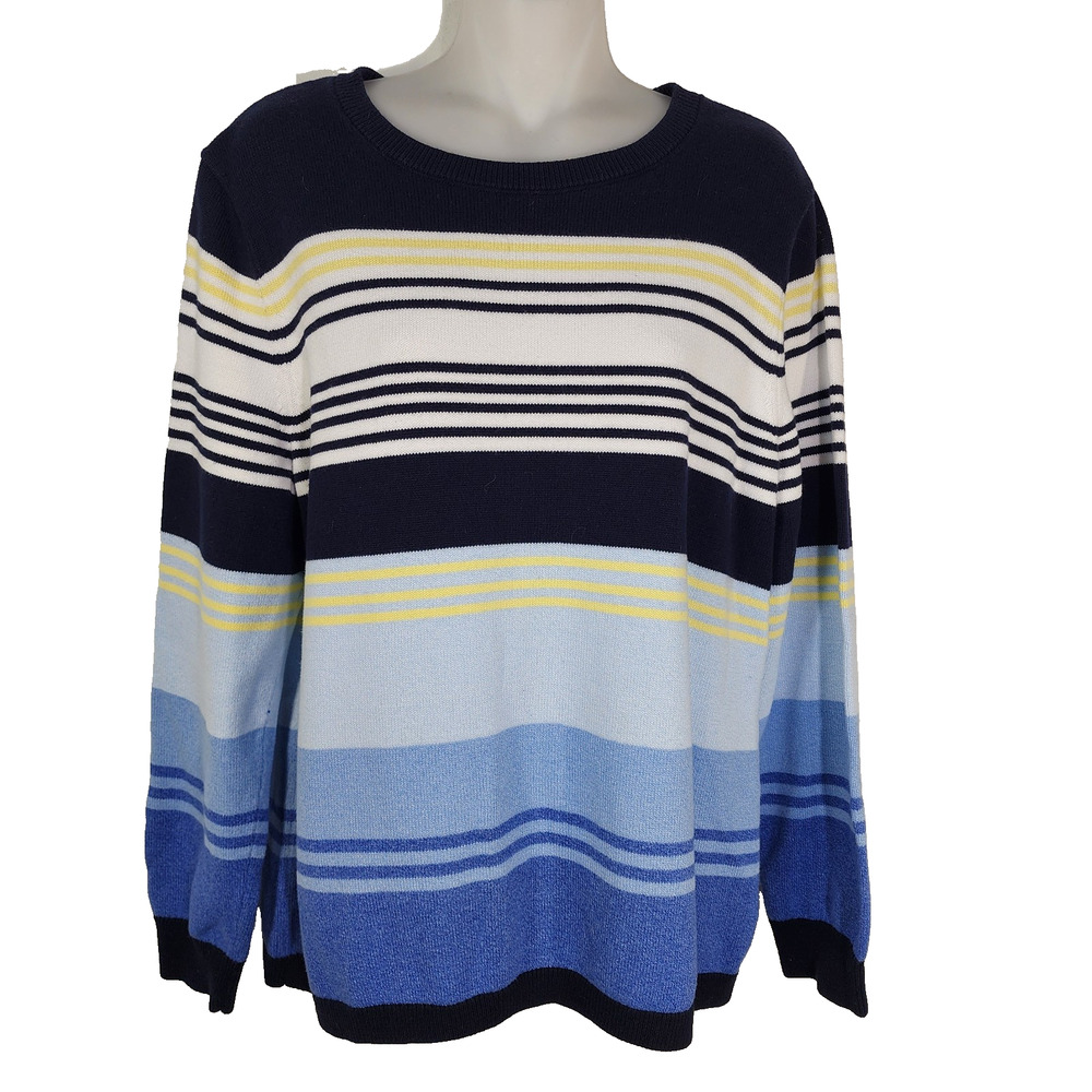 Talbots Sweater Womens Size XL Pullover Striped 100% Cotton Blue White Knit